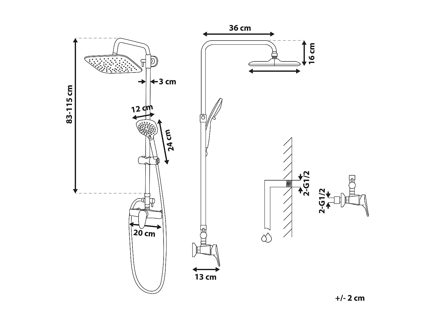 Columna de ducha con efecto lluvia HOWICK Plateado