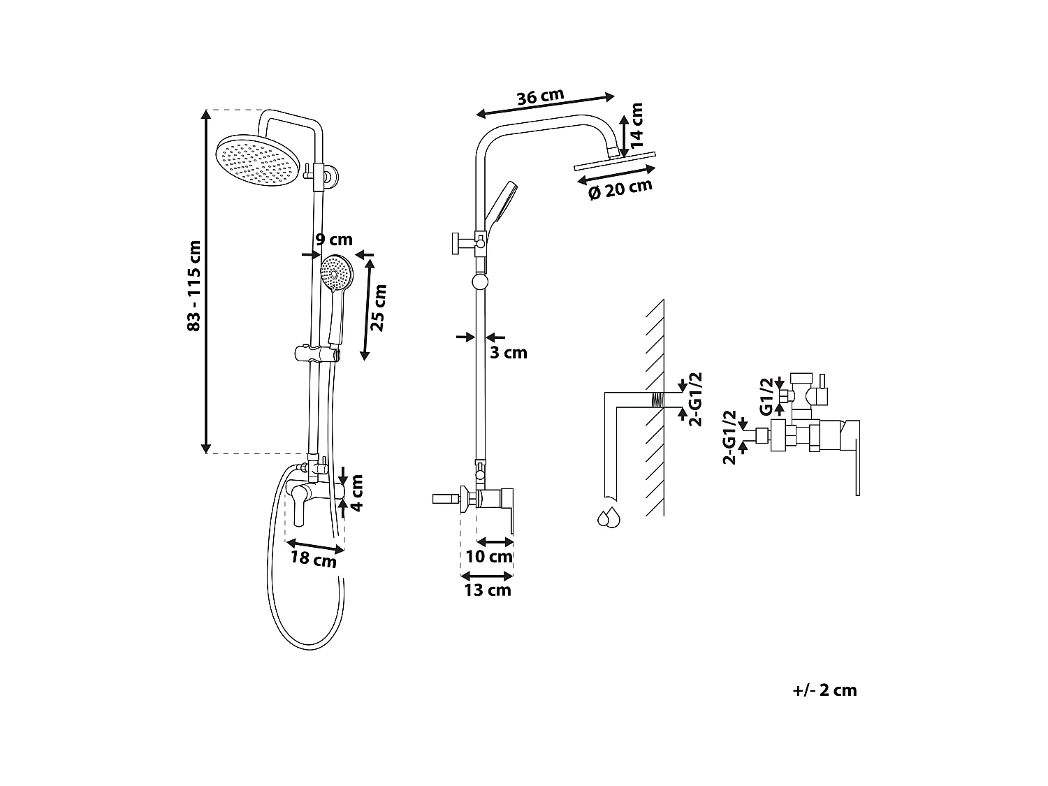 Kolumna prysznicowa z deszczownicą TINKISSO Srebrny