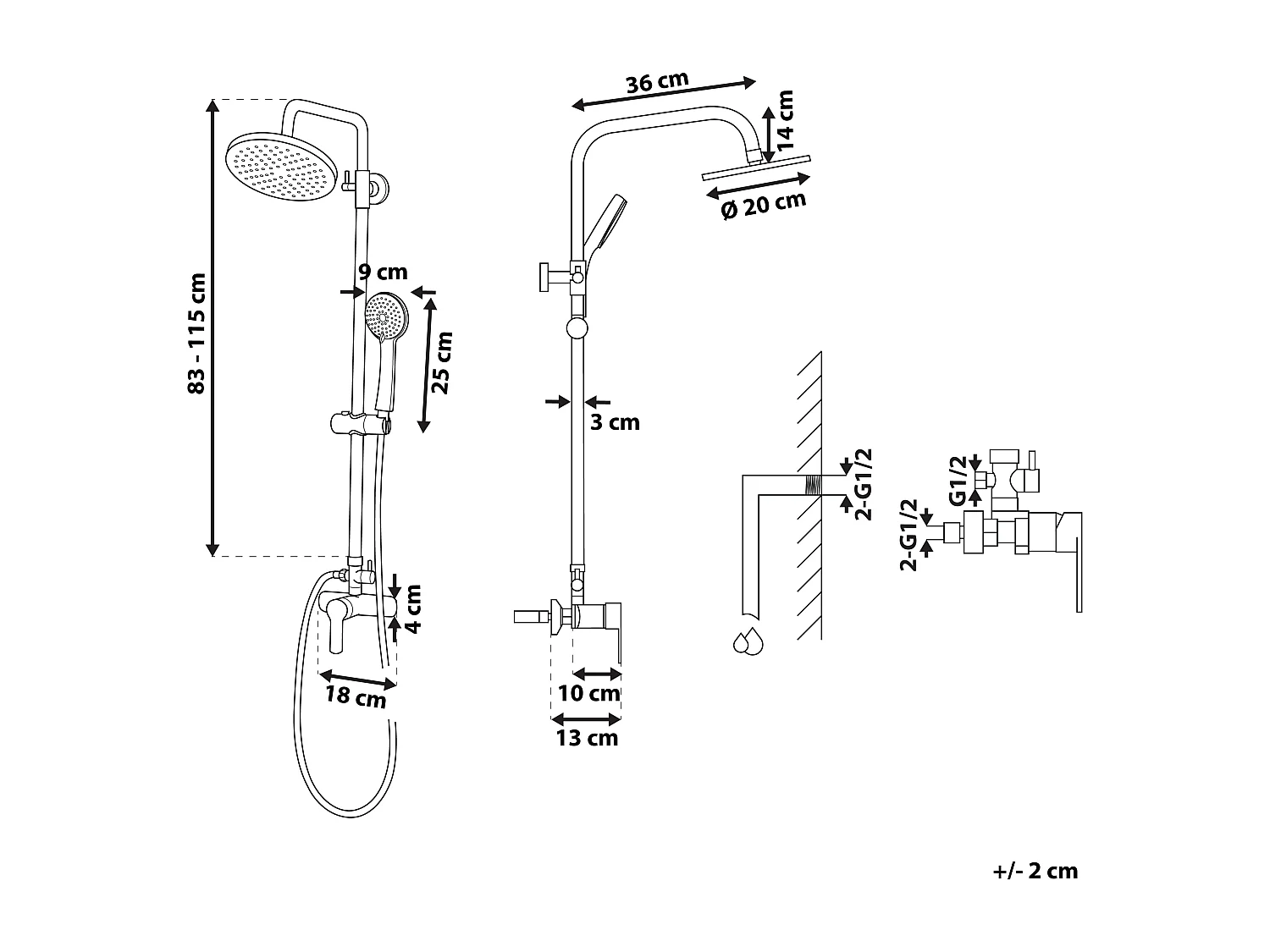 Ensemble de douche avec mitigeur et douche de pluie TINKISSO Argenté