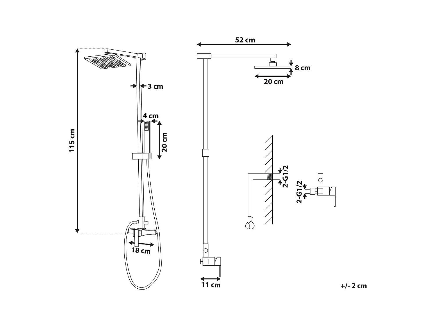Praktisches Duschsystem mit Kopf und Handbrause gold 115 cm Tagbo