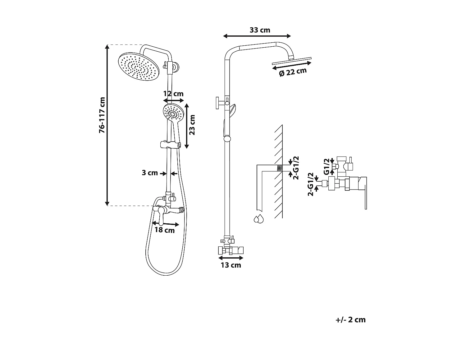 Douchemengkraan met regendouche FARIN Zwart