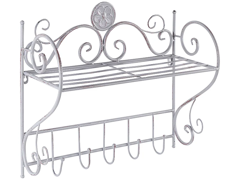 Retro Bad Wandregal aus Metall Antik Optik grau mit 1 Ablage u. 5 Haken Osorno