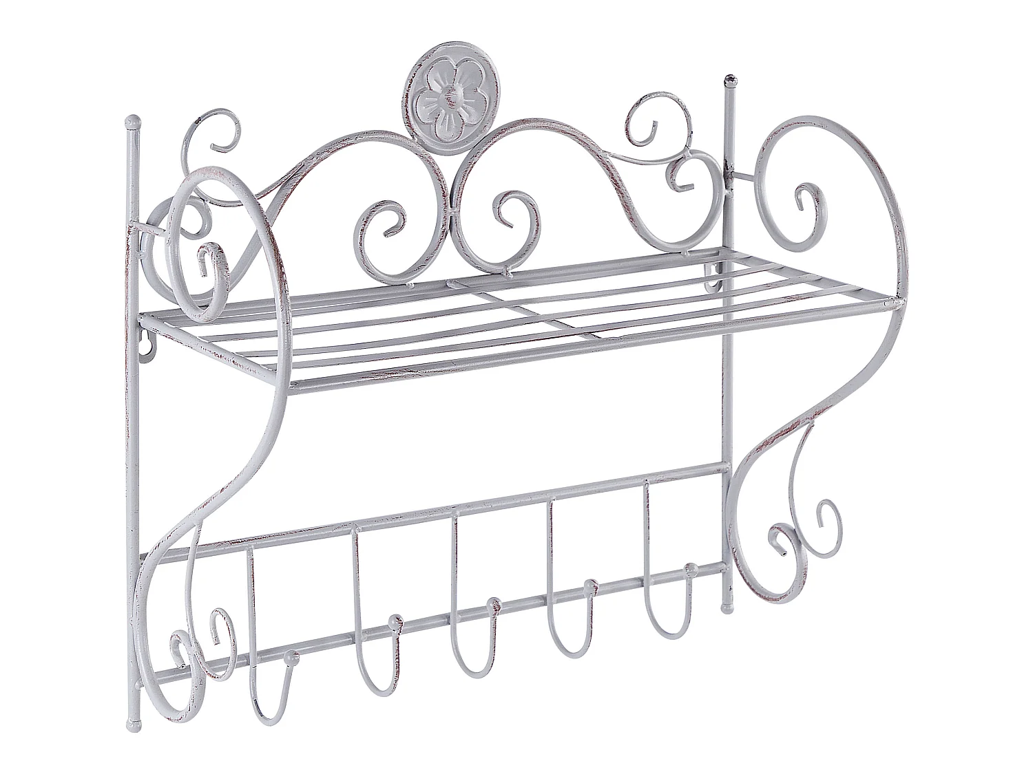 Retro Bad Wandregal aus Metall Antik Optik grau mit 1 Ablage u. 5 Haken Osorno