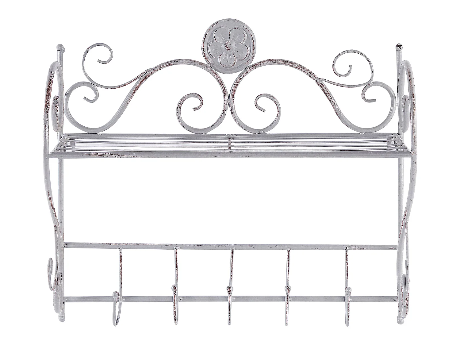 Retro Bad Wandregal aus Metall Antik Optik grau mit 1 Ablage u. 5 Haken Osorno