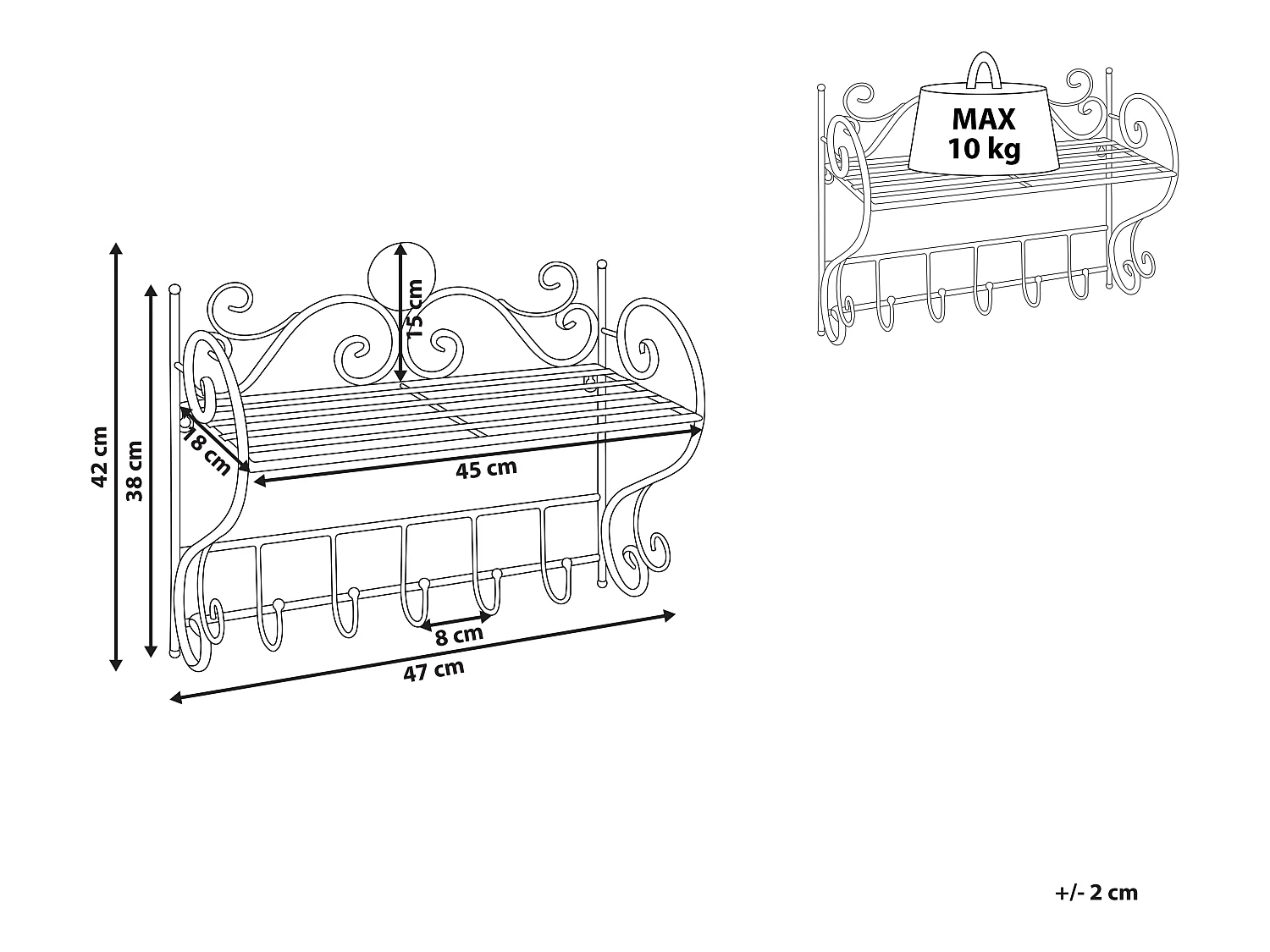Retro Bad Wandregal aus Metall Antik Optik grau mit 1 Ablage u. 5 Haken Osorno