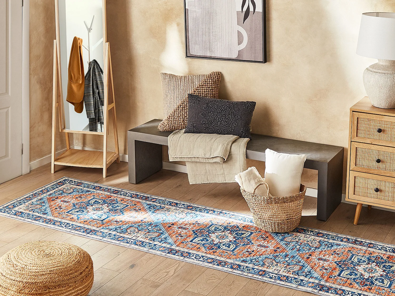 Teppich blau / orange orientalisches Muster 80 x 300 cm Kurzflor RITAPURAM