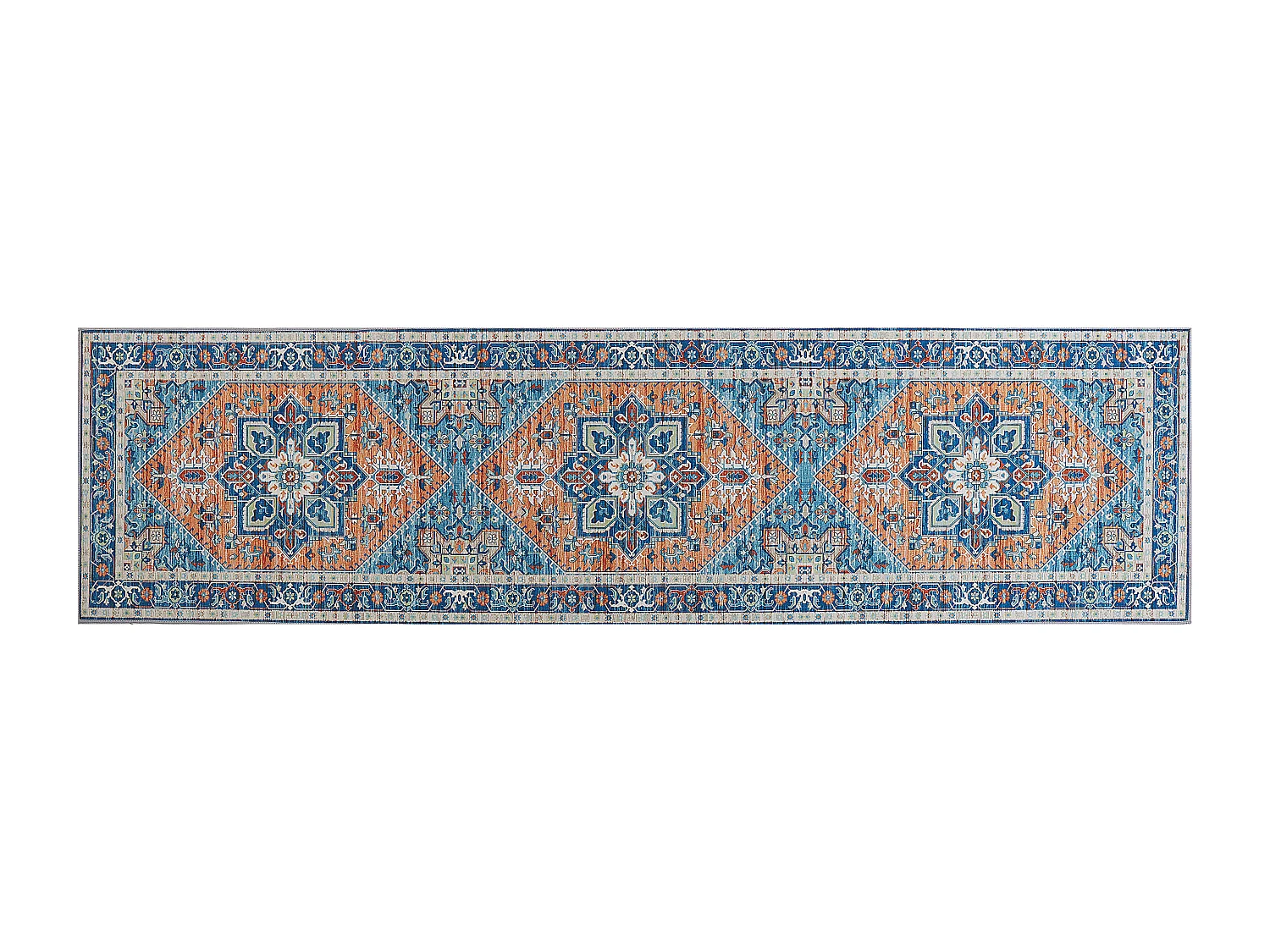 Teppich blau / orange orientalisches Muster 80 x 300 cm Kurzflor RITAPURAM