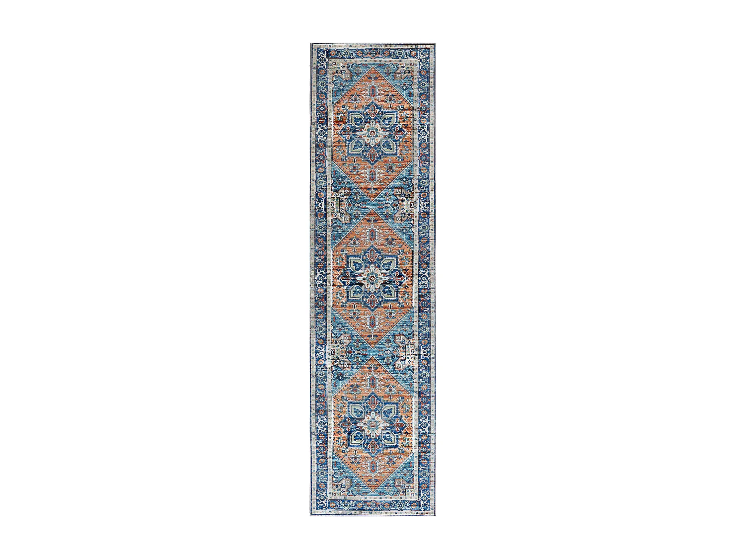 Teppich blau / orange orientalisches Muster 80 x 300 cm Kurzflor RITAPURAM