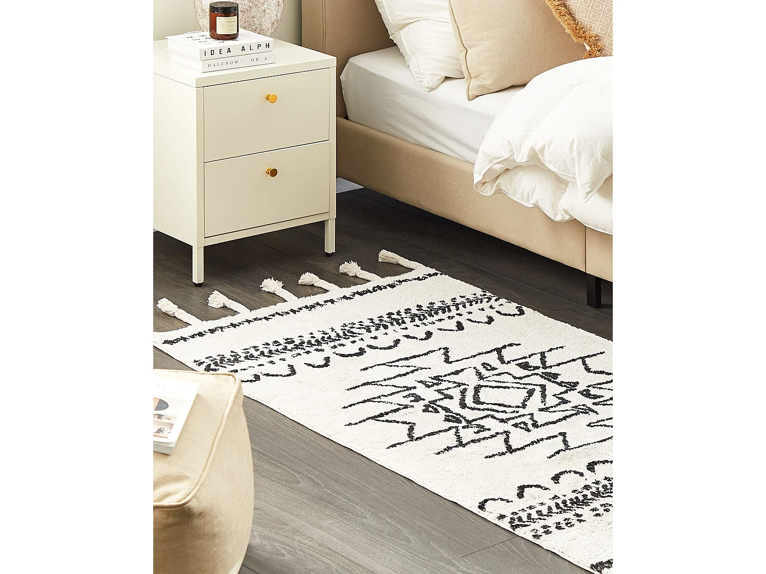 Vloerkleed katoen wit/zwart 80 x 150 cm KHOURIBGA