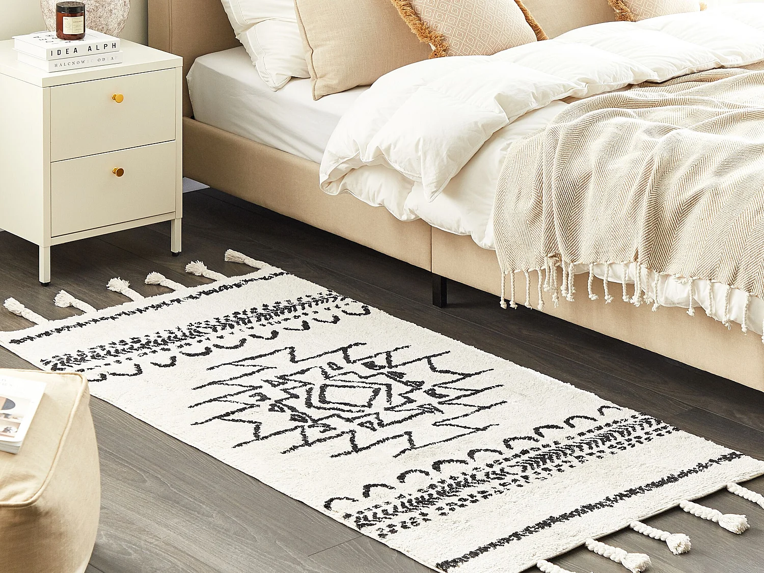 Tapis en coton blanc et noir 80 x 150 cm KHOURIBGA