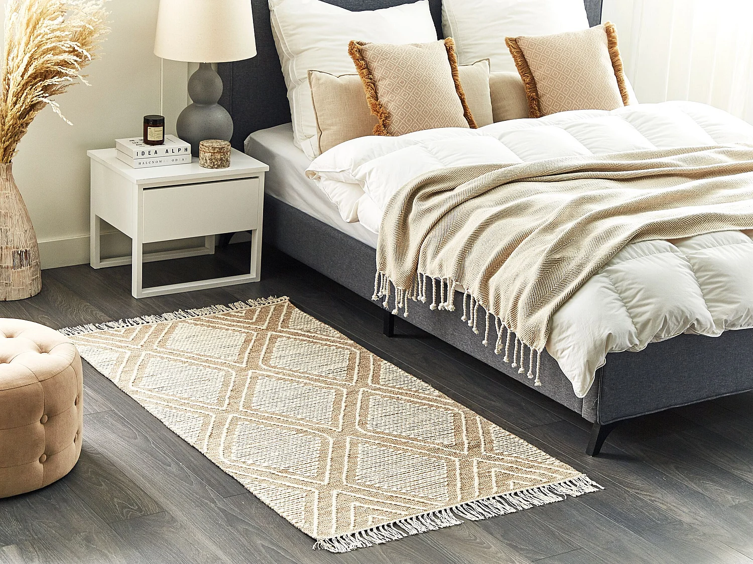 Teppich Baumwolle beige / weiss 80 x 150 cm Kurzflor KACEM