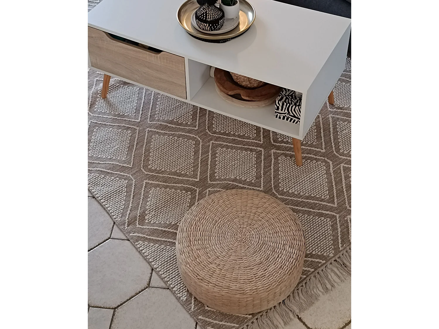 Tappeto cotone beige e bianco 80 x 150 cm KACEM