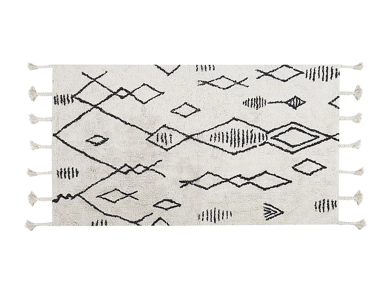 Rechteckiger Teppich mit Quasten Baumwolle Kurzflor 80x150 cm weiß/schwarz Kebir