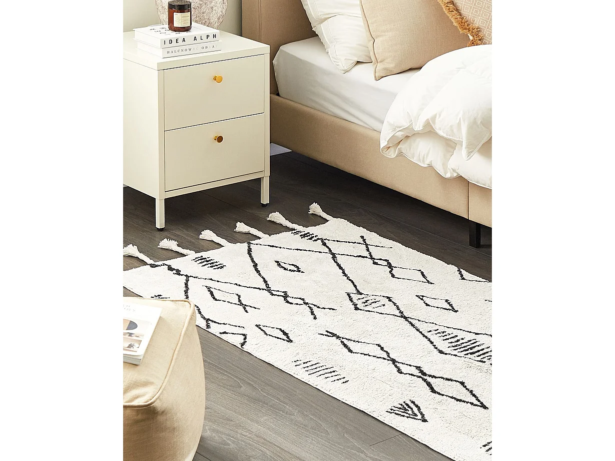 Vloerkleed katoen wit/zwart 80 x 150 cm KEBIR