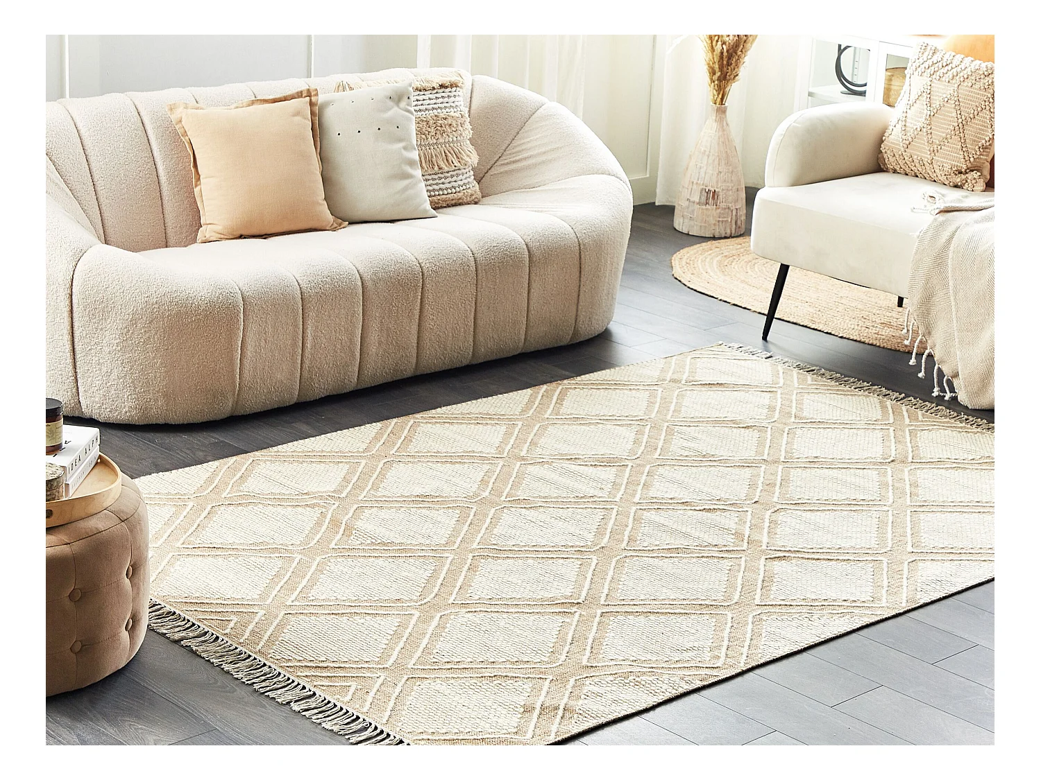 Vloerkleed katoen beige/wit 160 x 230 cm KACEM
