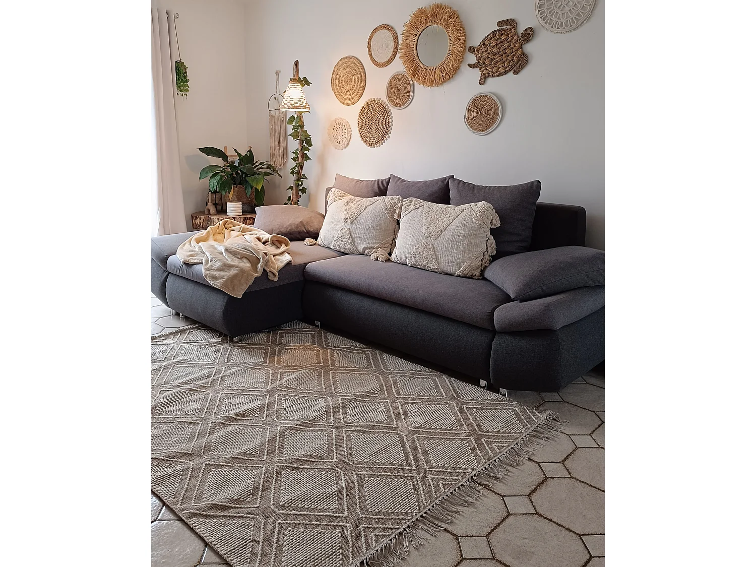 Teppich Baumwolle beige / weiss 160 x 230 cm Kurzflor KACEM