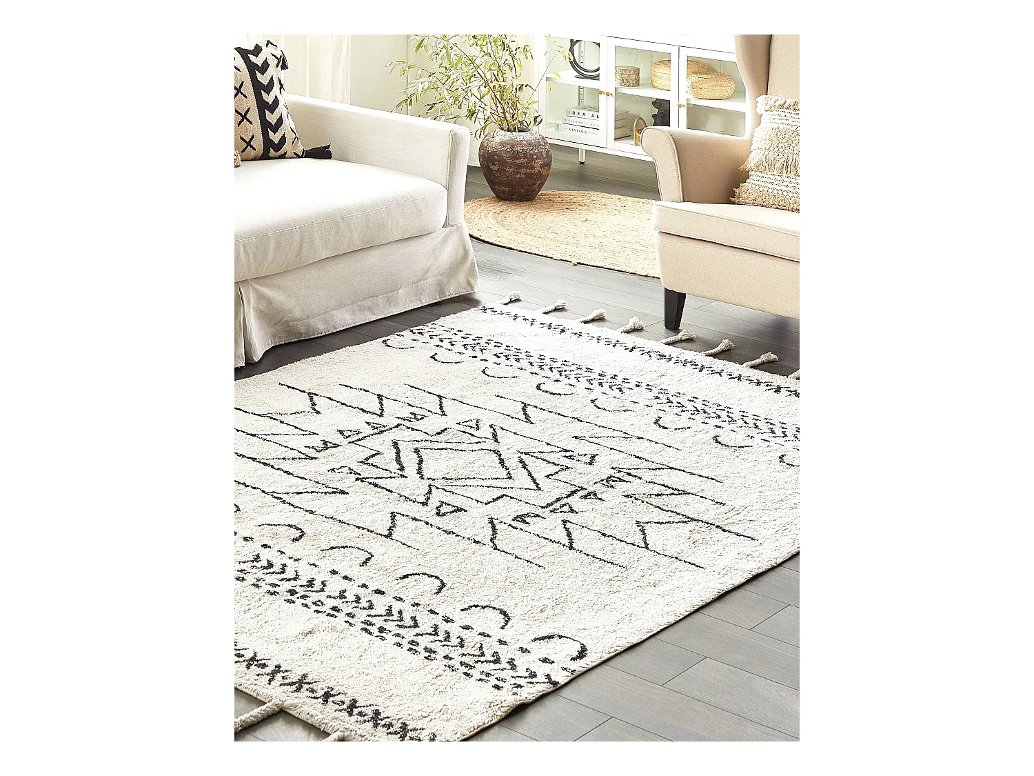 Tapete de algodão preto e branco 160 x 230 cm KHOURIBGA