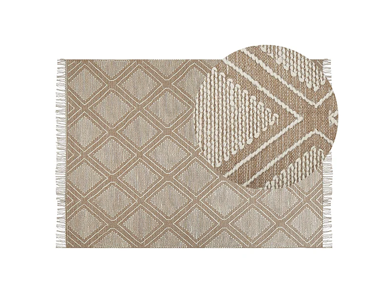 Rechteckiger Teppich mit Quasten Baumwolle Kurzflor 140x200 cm beige/weiß Kacem