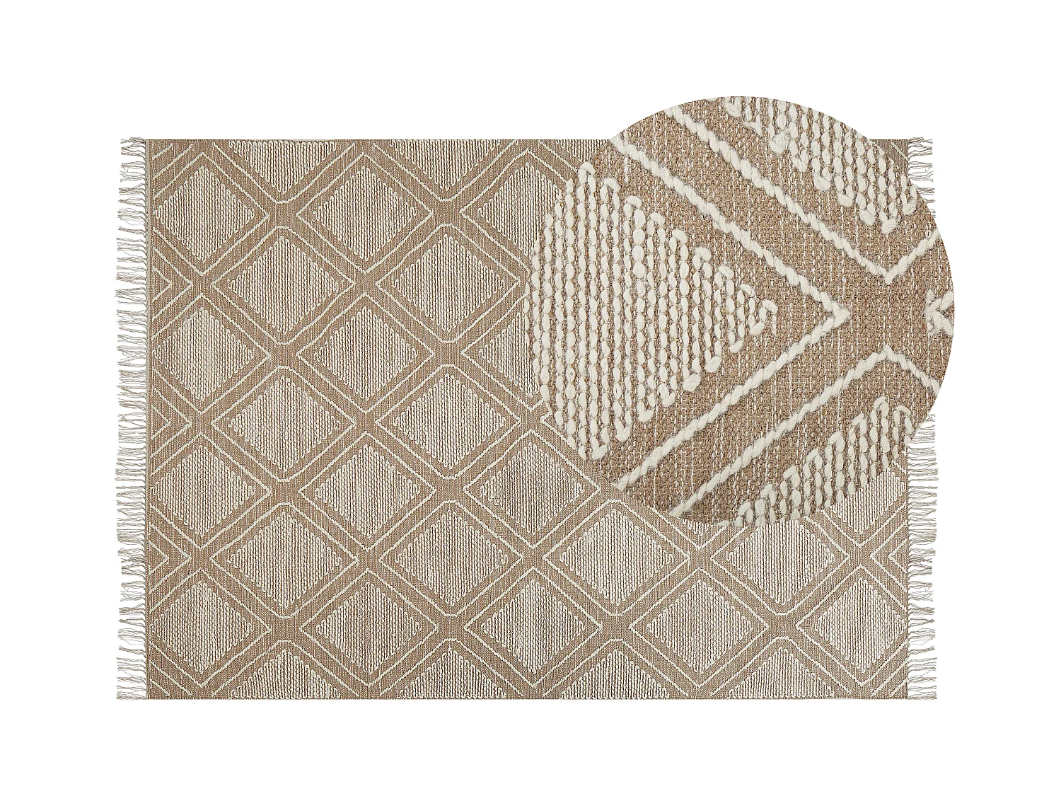 Rechteckiger Teppich mit Quasten Baumwolle Kurzflor 140x200 cm beige/weiß Kacem