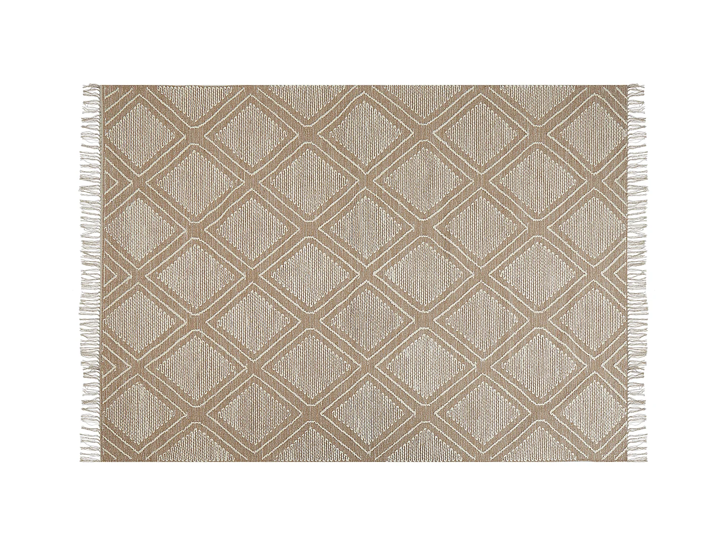 Rechteckiger Teppich mit Quasten Baumwolle Kurzflor 140x200 cm beige/weiß Kacem