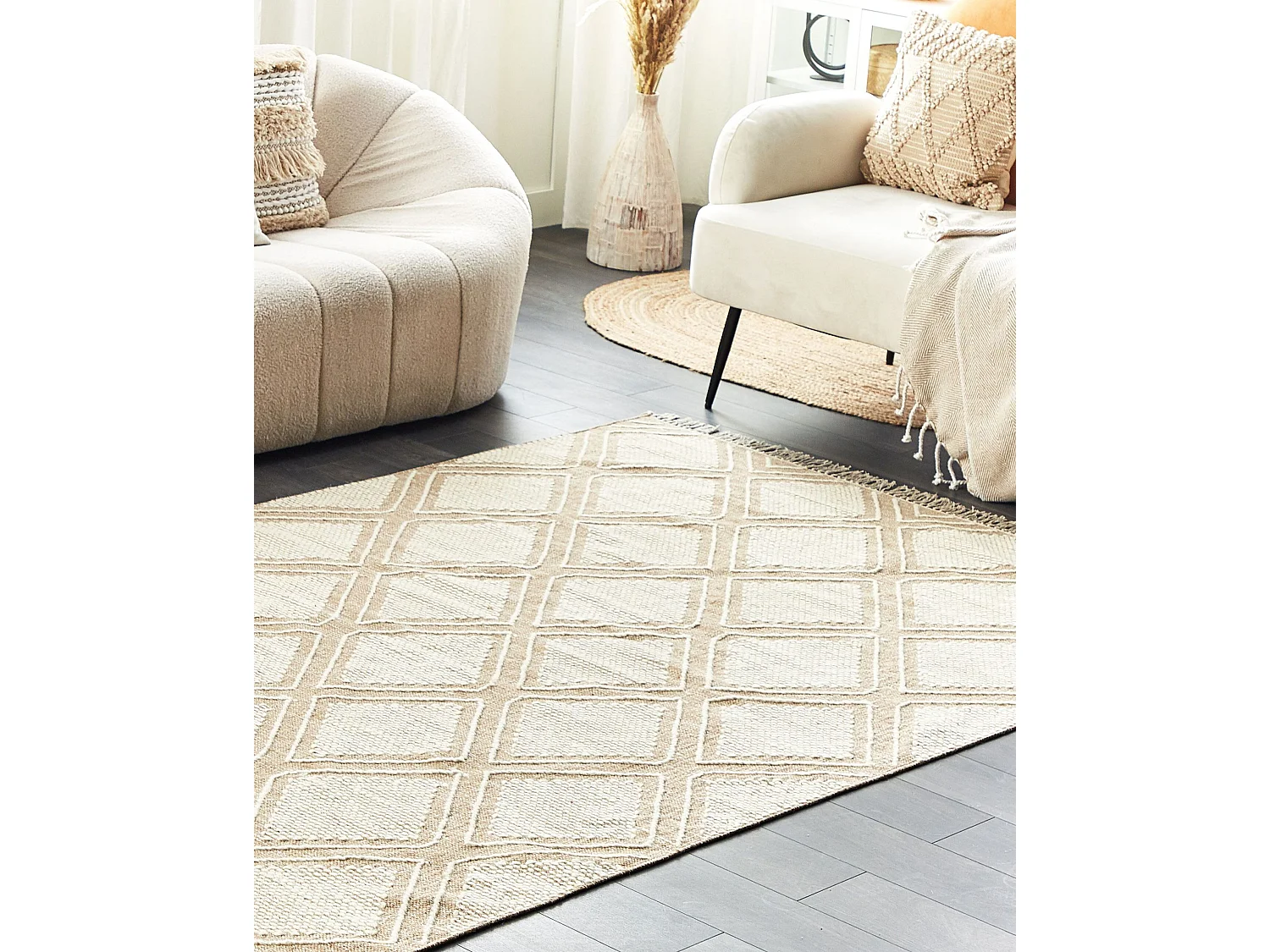 Rug KACEM Beige 140 x 200 cm Cotton