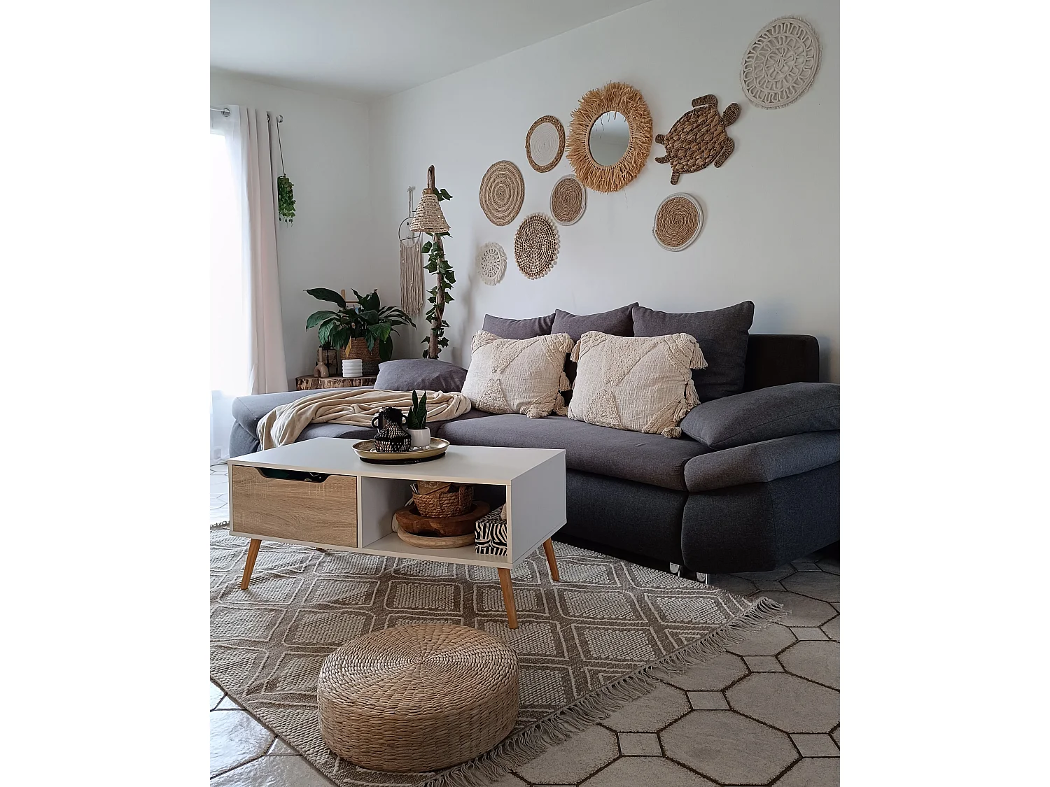Tapis en coton 140 x 200 cm beige et blanc KACEM