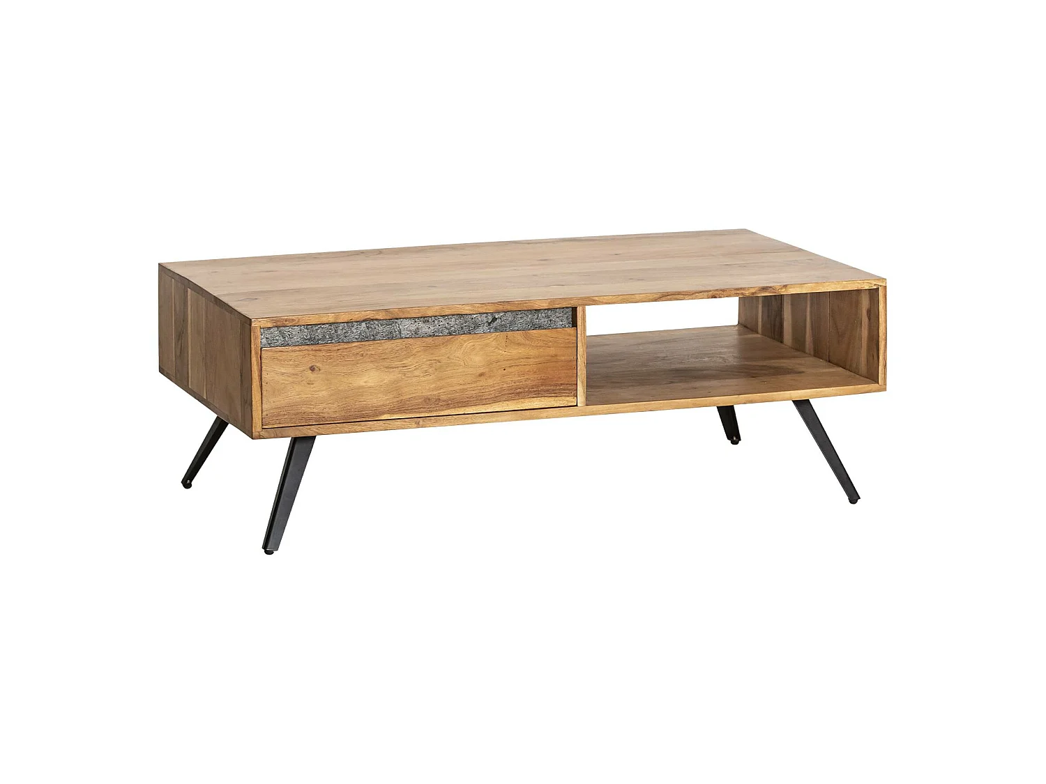 Table basse en bois d'acacia et pierre Yvan