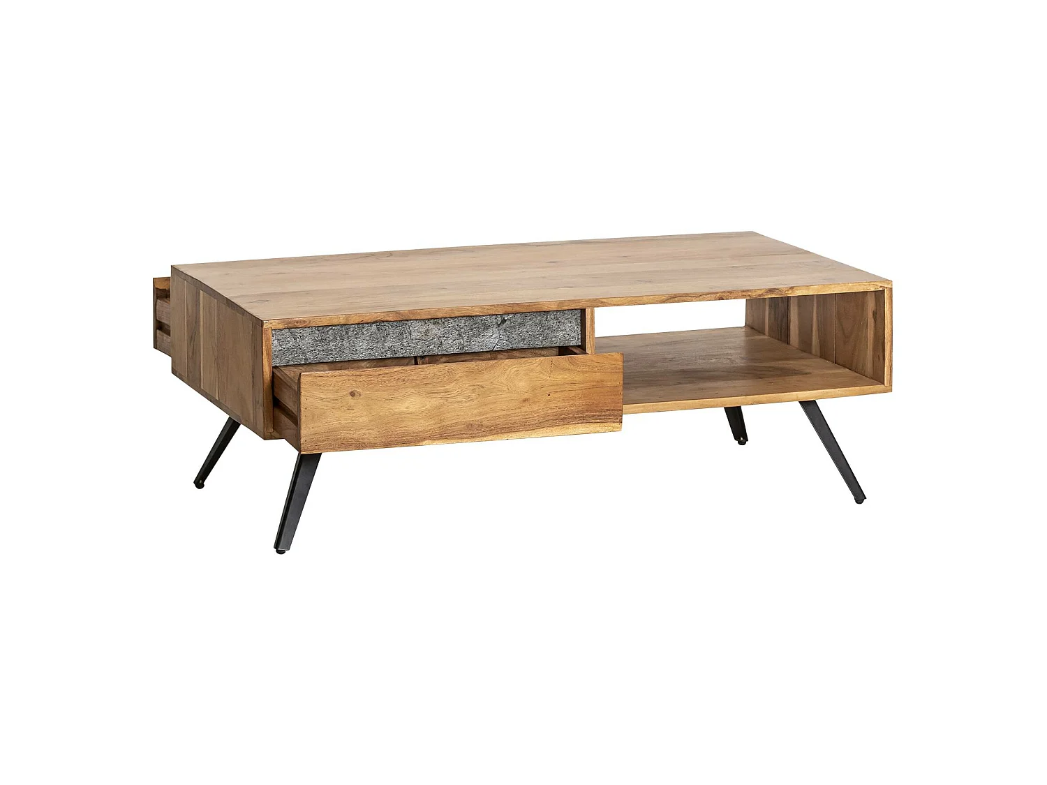 Table basse en bois d'acacia et pierre Yvan