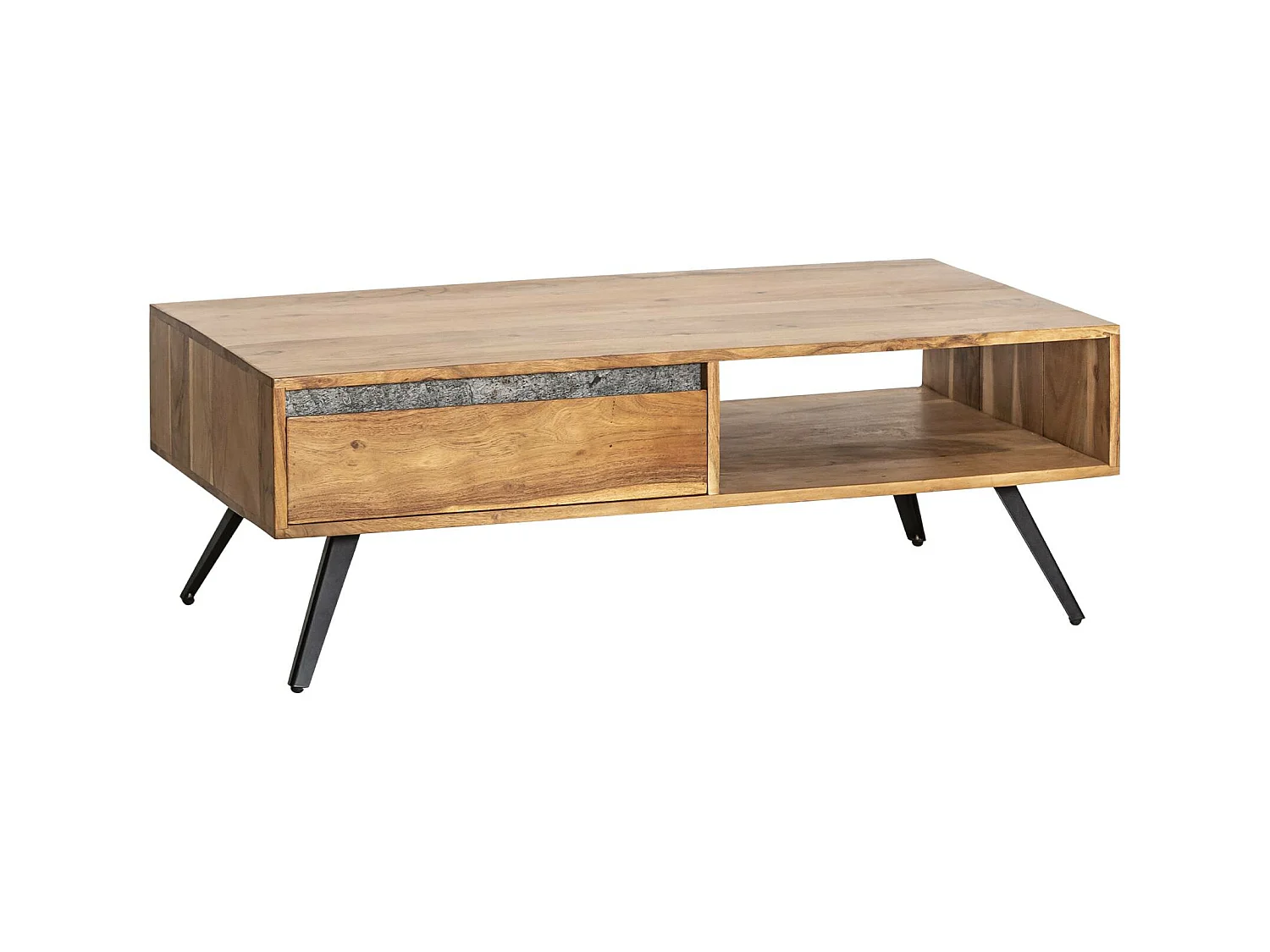 Table basse en bois d'acacia et pierre Yvan
