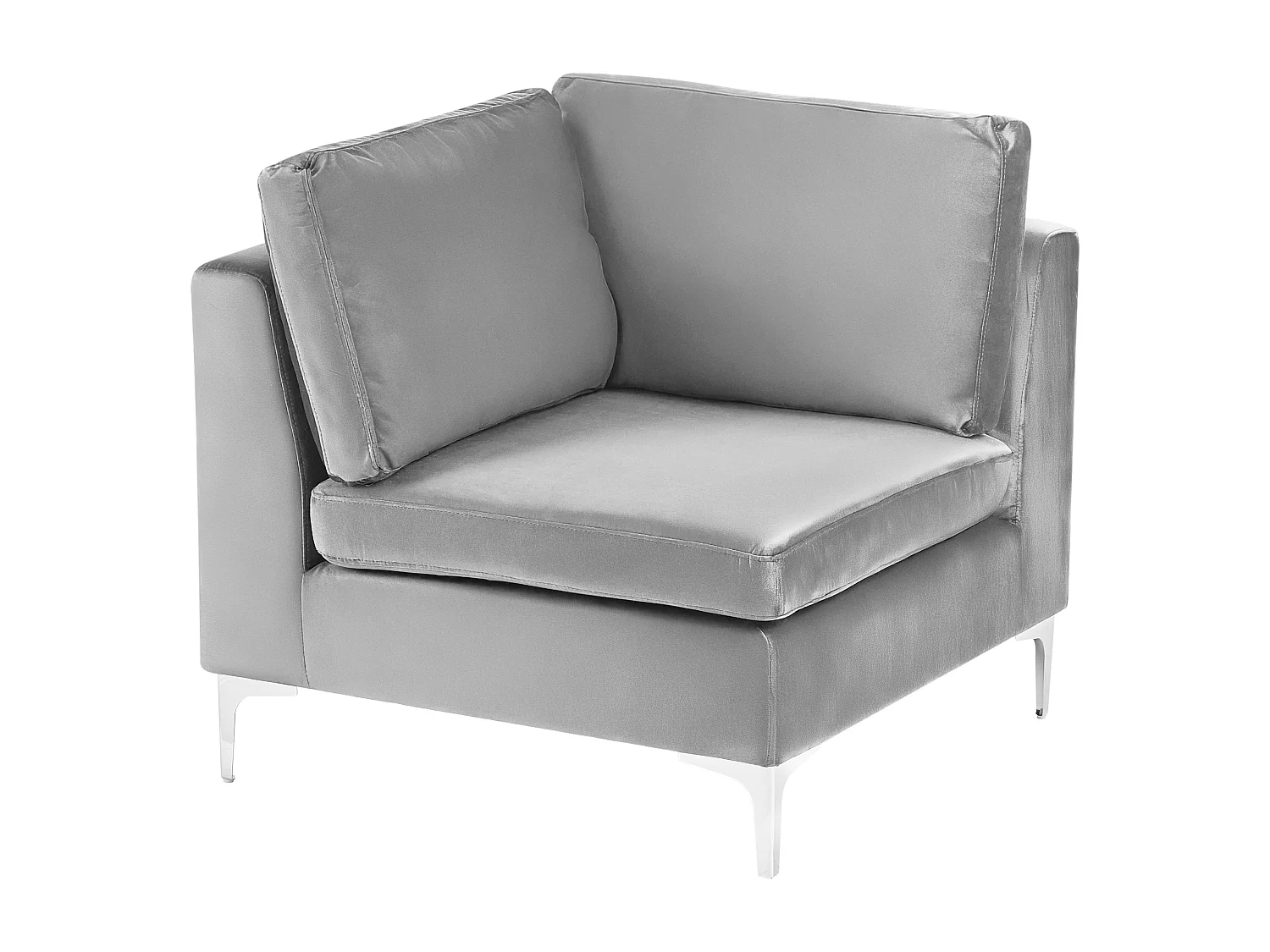 Modul Ecksessel aus Samtstoff Grau quadratisch mit Rückenkissen Glamour Evja