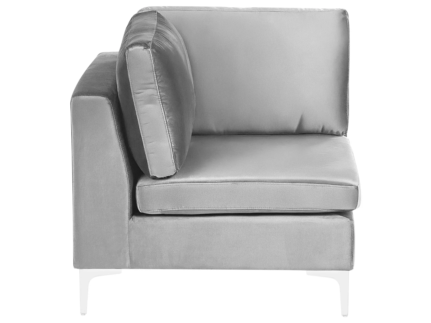 Modul Ecksessel aus Samtstoff Grau quadratisch mit Rückenkissen Glamour Evja