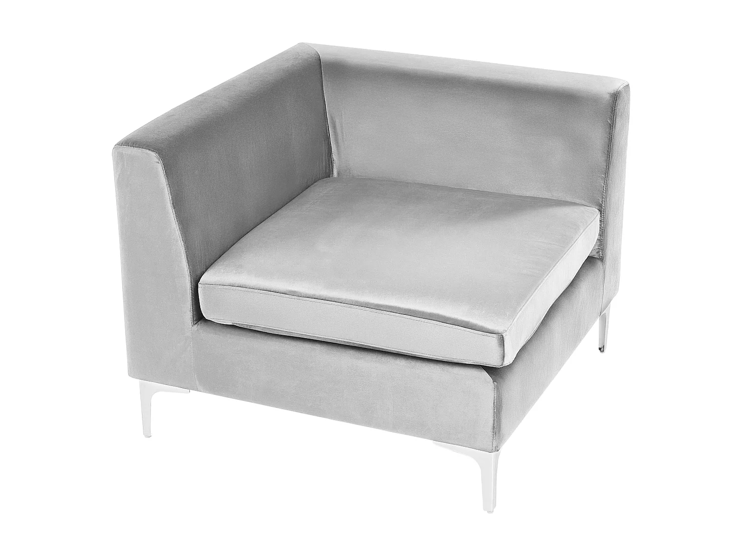 Modul Ecksessel aus Samtstoff Grau quadratisch mit Rückenkissen Glamour Evja