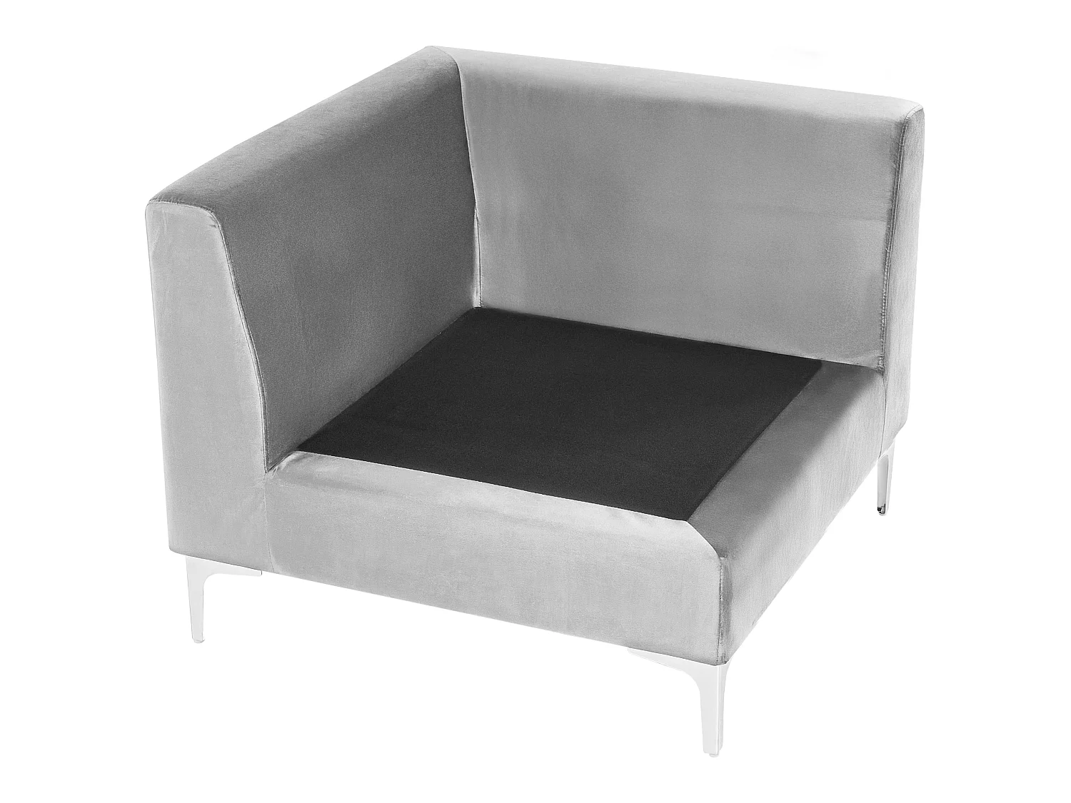 Modul Ecksessel aus Samtstoff Grau quadratisch mit Rückenkissen Glamour Evja