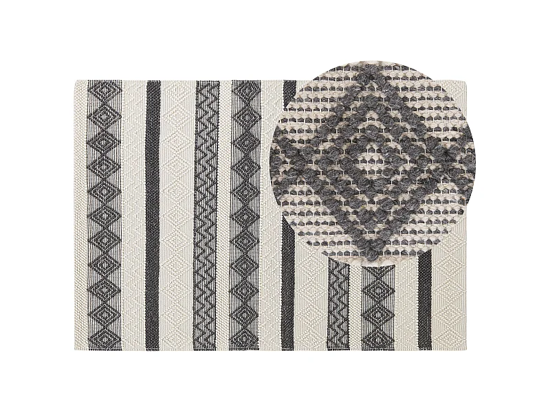 Teppich Wolle beige / grau 140 x 200 cm geometrisches Muster Kurzflor DAVUTLAR