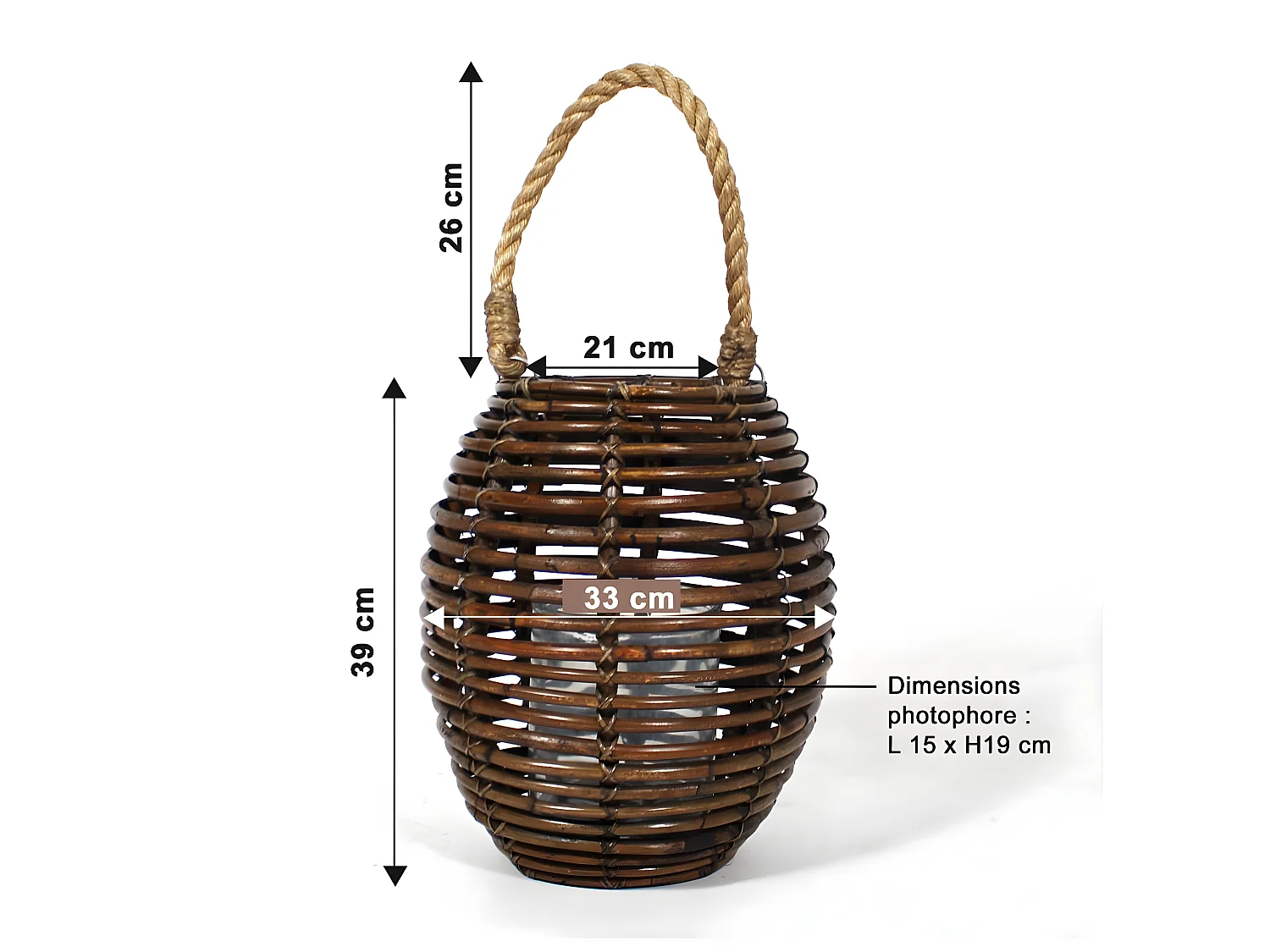 Lanterne ovale en rotin avec corde Rattan