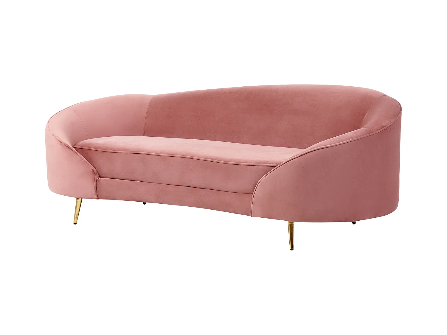 3er Sofa Samt rosa gebogen oval mit goldenen Metallbeinen Retro Glamourös Savar