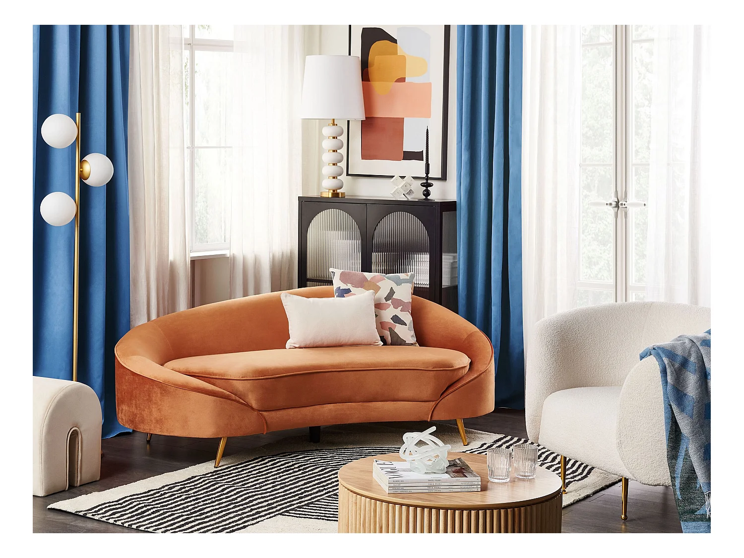 Bank SAVAR Fluweel Oranje 3-zitter