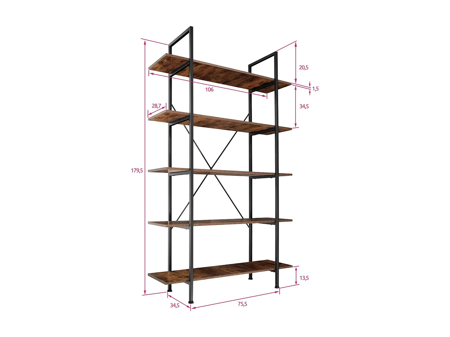 Grande étagère bibliothèque au marron 106 x 34.5 x 179.5 cm 08_0000254