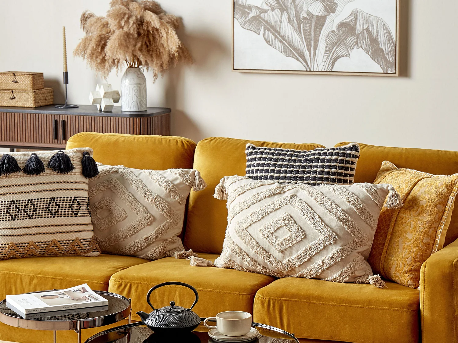 Almofada decorativa CRATAEGUS Algodão 40 x 60 cm Creme claro Padrão geométrico