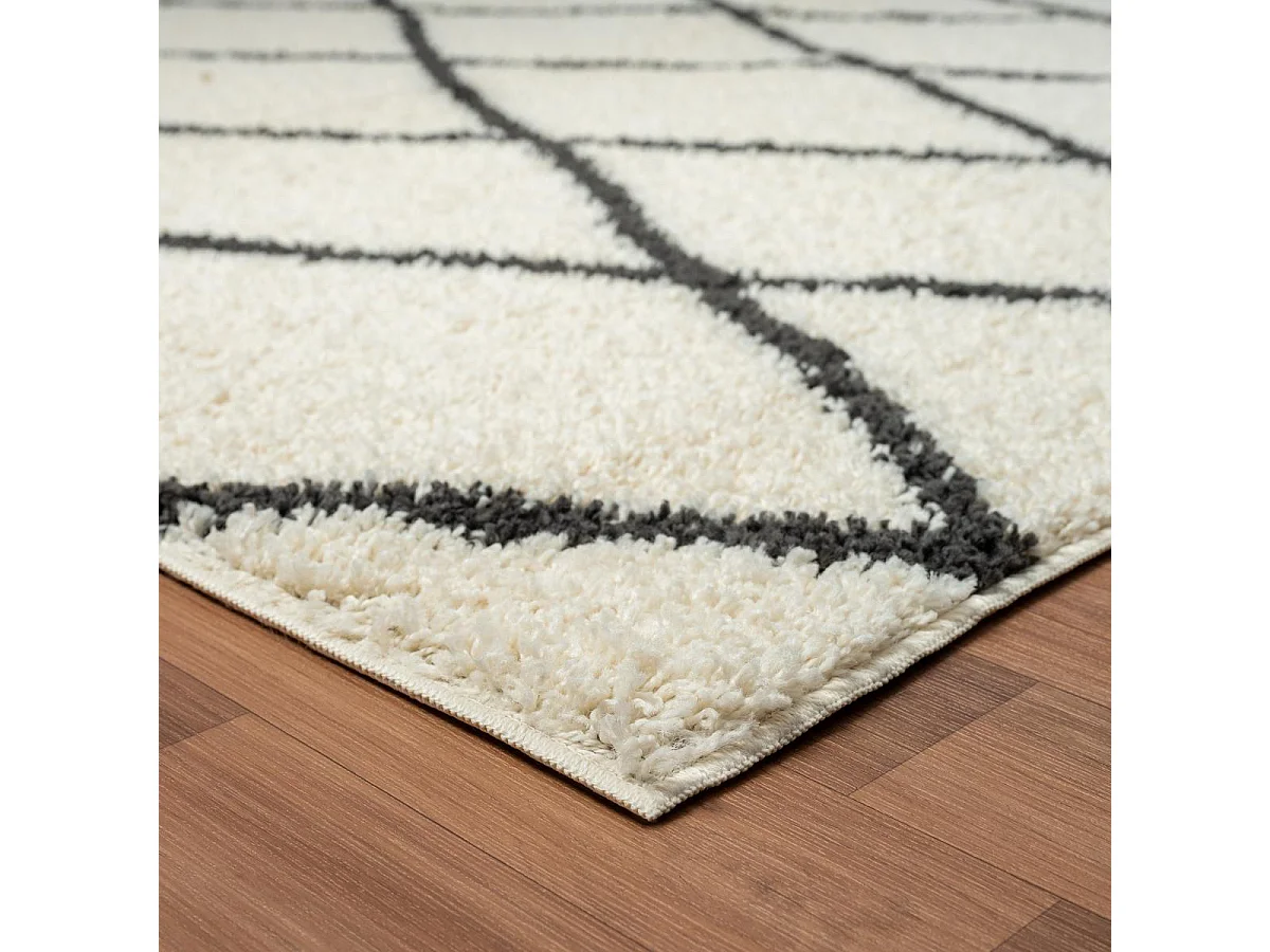 Tapis berbère 80x300 tissé motif ethnic LYN4 BENYLE A crème