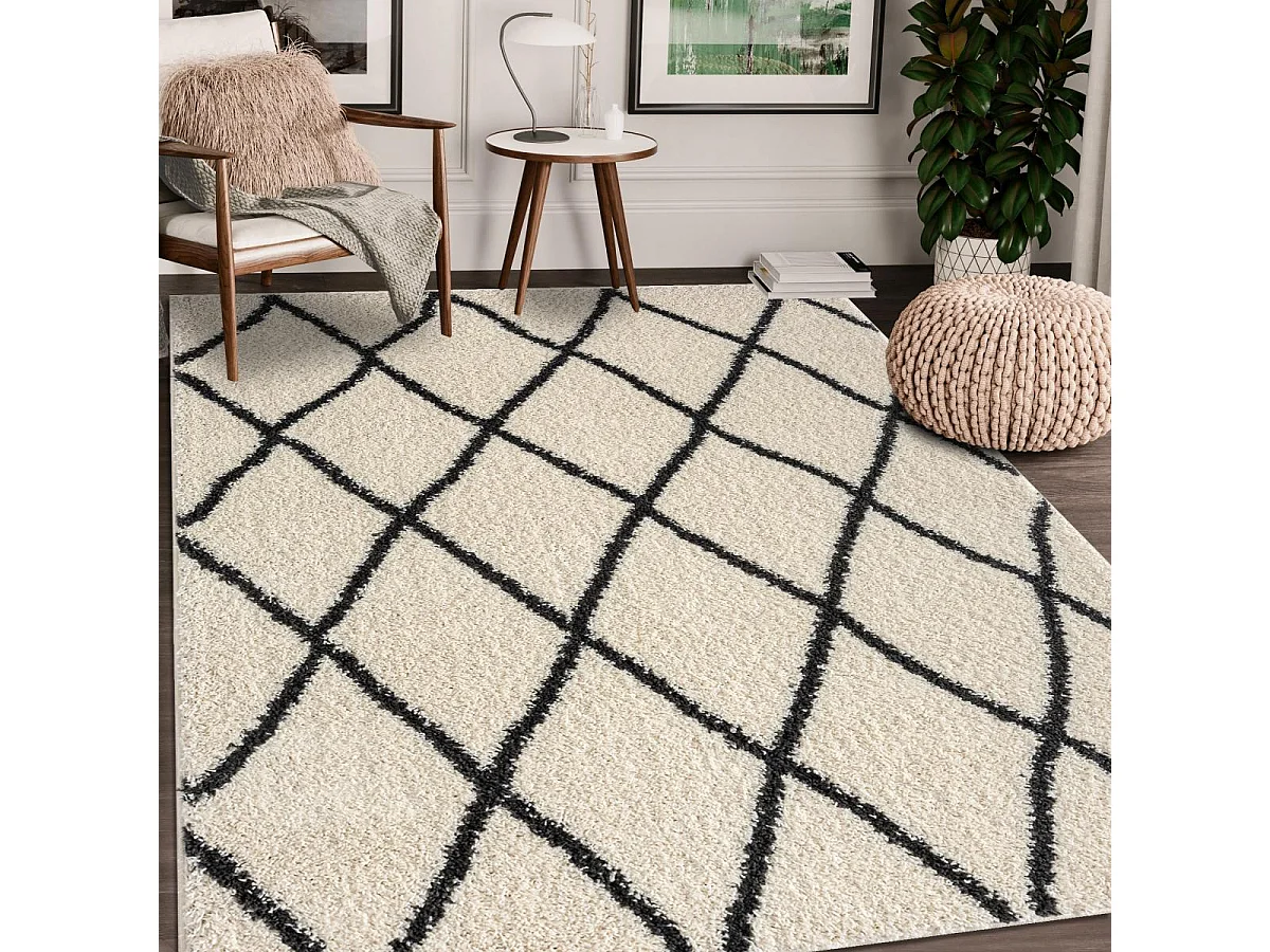 Tapis berbère rond Ø200cm tissé motif ethnic LYN4 BENYLE A crème