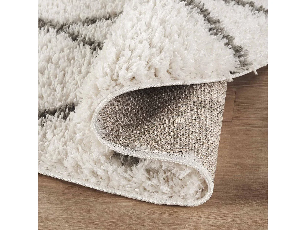 Tapis berbère rond Ø200cm tissé motif ethnic LYN4 BENYLE A crème