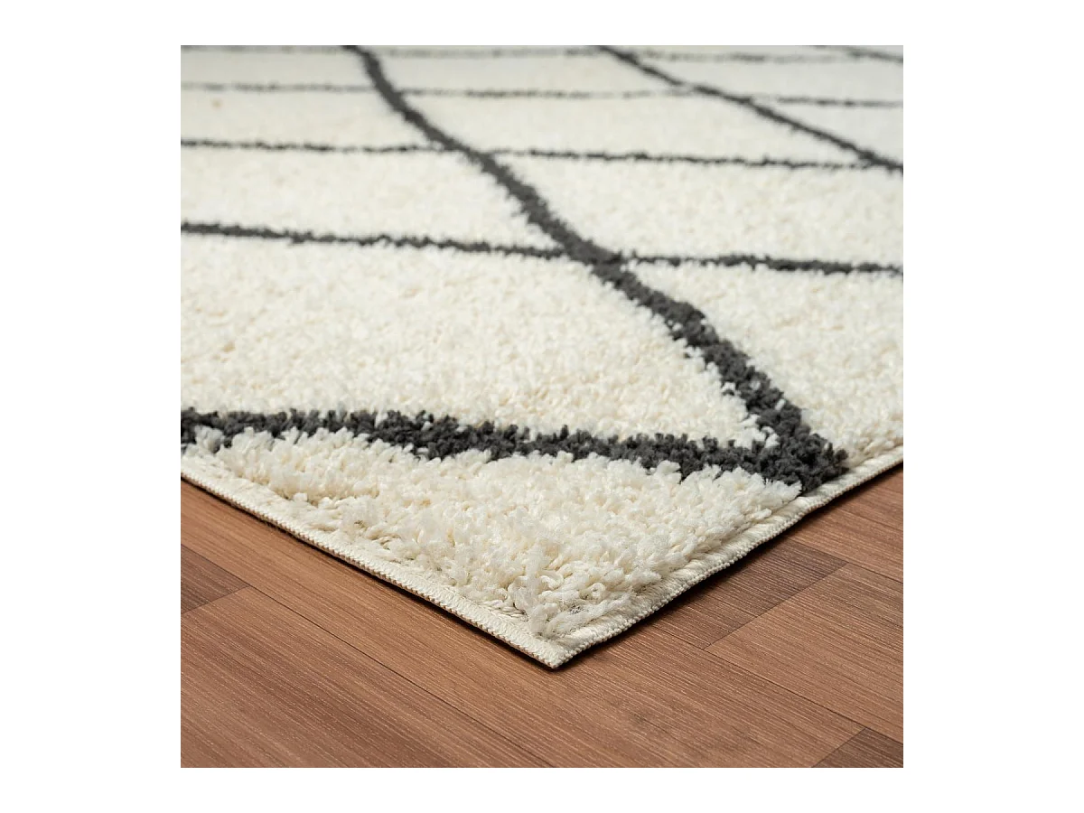 Tapis berbère rond Ø160cm tissé motif ethnic LYN4 BENYLE A crème