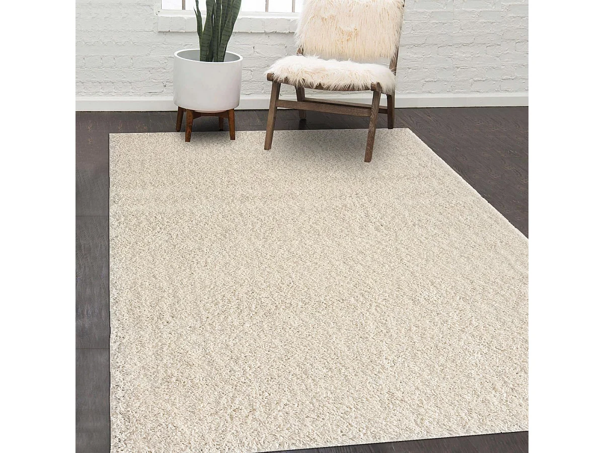 Tapis shaggy 80x150 rectangle tissé crème motif uni LYN4 UNILA
