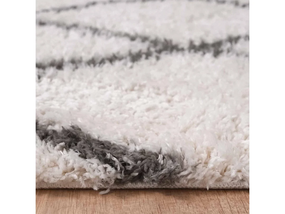 Tapis berbère rond Ø120cm tissé motif ethnic LYN4 BENYLE A crème