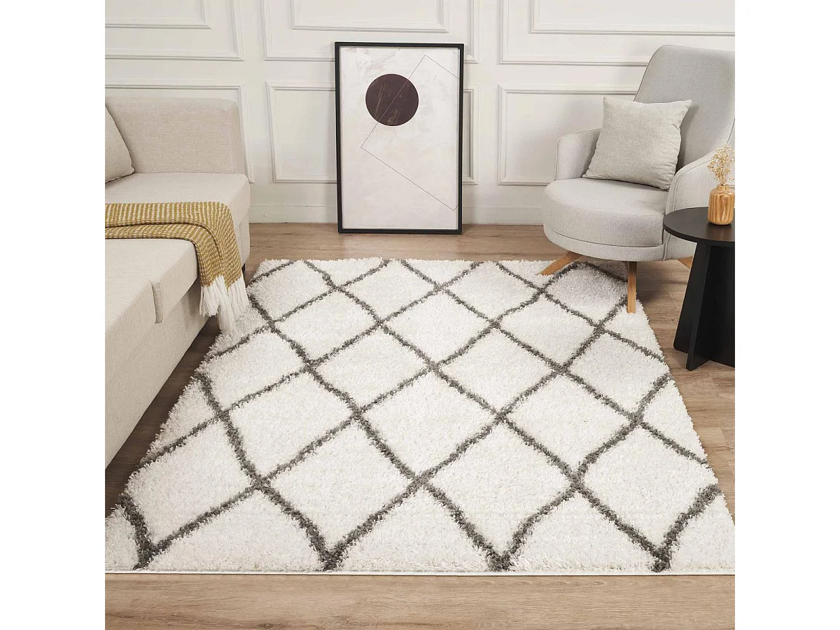 Tapis berbère rond Ø120cm tissé motif ethnic LYN4 BENYLE A crème