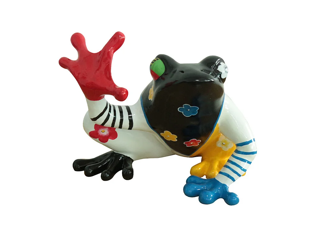 Statue grenouille assise peintures multicolore H32 cm - SAPO CRAZY