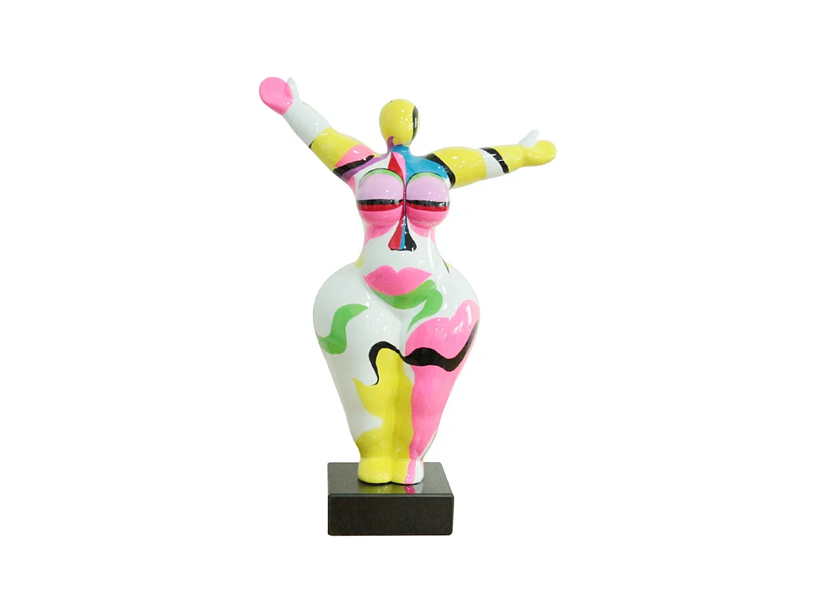 Statue femme bras levés peinture abstraite H54 cm - LADY FACE 01