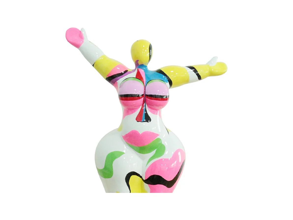 Statue femme bras levés peinture abstraite H54 cm - LADY FACE 01