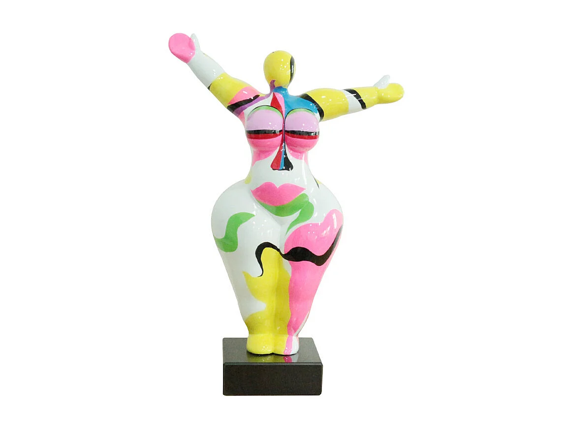 Statue femme bras levés peinture abstraite H54 cm - LADY FACE 01